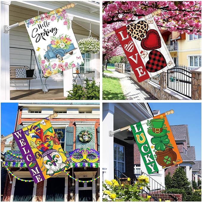 12 Pcs Seasonal House Flags 28x40 Double Sided Seasonal Large Garden Flags for All Seasons Set of 12 Spring Easter Valentine Halloween Christmas Holiday Yard Decoration, Welcome Outdoor Decor 28x40 In-BloomoryGarden