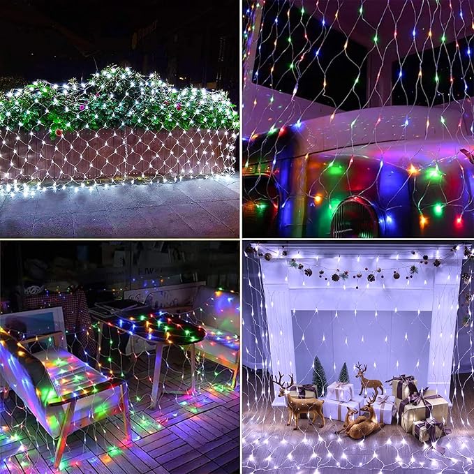 LYHOPE 12ft x 5ft 360 LED Christmas Net Lights, 11 Modes 30V Christmas Net Lights, Clear White-Multi Color Changing Mesh Decorative Net Lights for Xmas Tree Bush Wedding Garden Outdoor Indoor Decor-BloomoryGarden