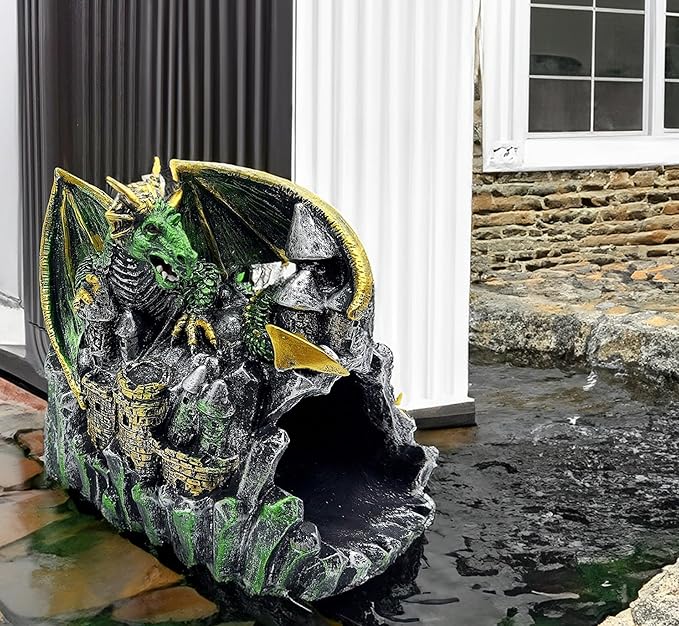 Magical Dragon Statue Gutter Downspout Extender, Garden Ornament, Decor Downspout Diverter, Perfect Rain Diverter for 3"x4" Downspouts, Eco-Friendly Resin, Perfect Outdoor Decor Gift-BloomoryGarden