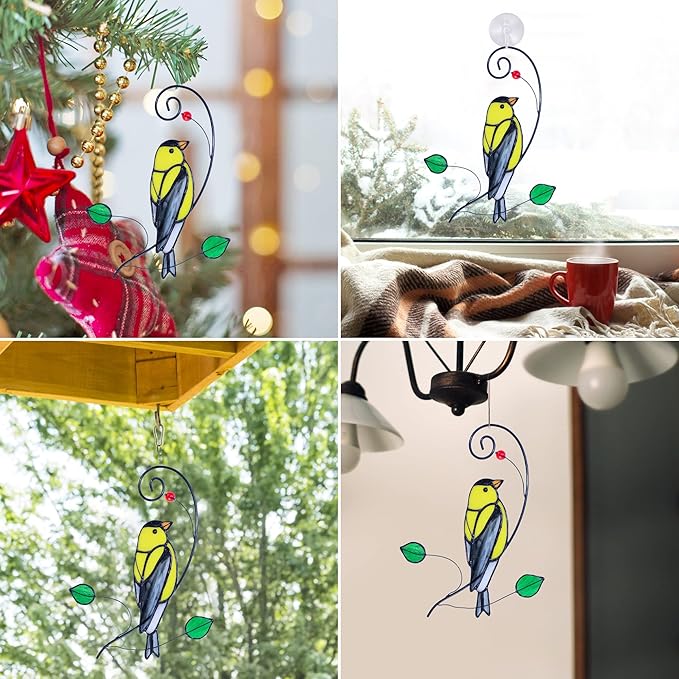 Lolitarcrafts Goldfinch Stained Glass Window Hangings Bird Suncathers for Window-BloomoryGarden