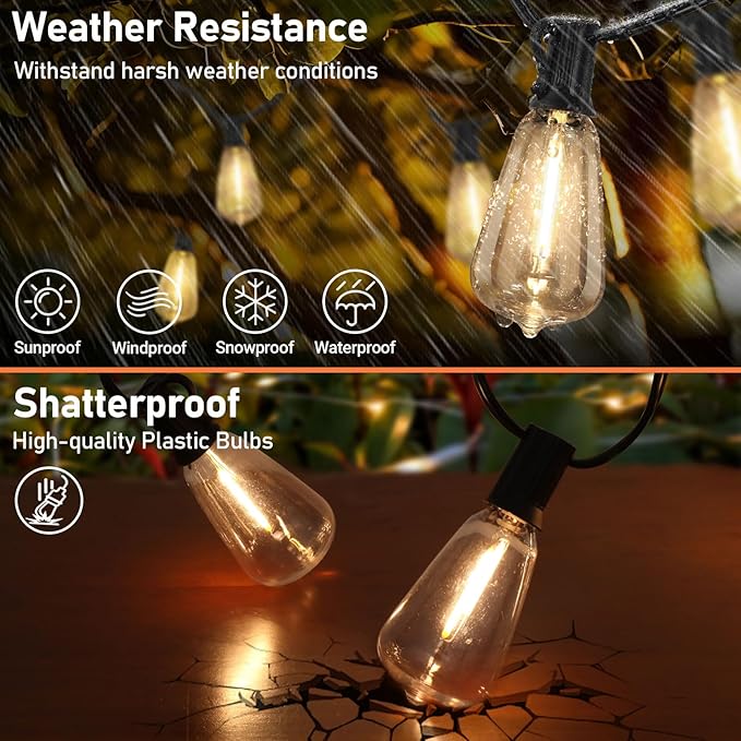 100FT Outdoor Solar String Lights with Remote, USB Rechargeable LED Patio Lights with 52 Timer Dimmable ST38 Edison Bulbs, Enhanced 5W Solar Panel Outside Hanging Lights for Porch Garden Deck Backyard-BloomoryGarden
