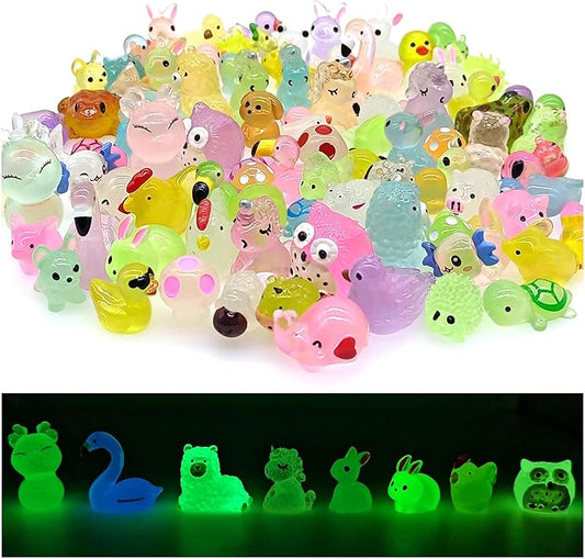 Luminous Woodland Mini Resin Animals Figures 100 Pcs Glow in The Dark Tiny Plastic Animals Small Little Miniature Animals Figurines for Hiding Miniature Fairy Garden Accessories-BloomoryGarden