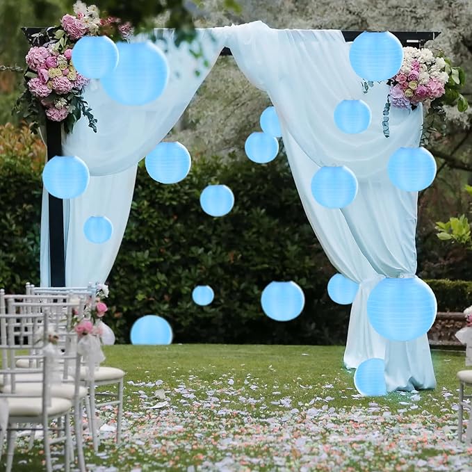 10 Pack Outdoor Silk Lanterns Decorative, 10inch Waterprooof Outside Indoor Chinese Hanging Round Lanterns for Weddings, Birthdays, Parties Decoration(Blue)-BloomoryGarden