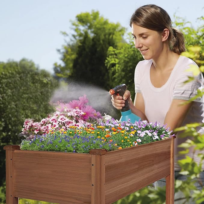 LZRS Raised Garden Bed Outdoor Planter Box with Legs for Herbs, Vegetables, Flowers, Great for Outdoor Patio, Yard and Deck, 220lb Capacity, Brown-BloomoryGarden