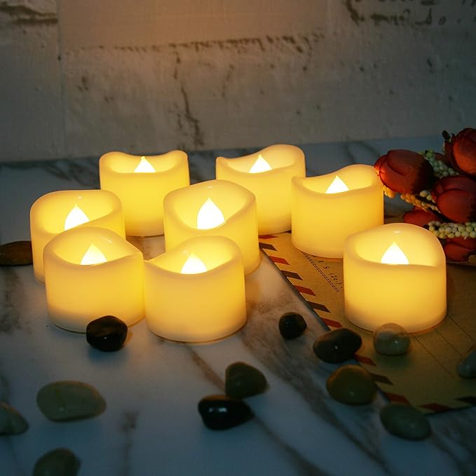 12 Pack Battery Operated Flameless LED Votive Tealight Candles Realistic Flickering Electric Tea Lights Set Bulk Halloween Pumpkin Jack O Lantern Party Wedding Decorations Centerpieces Batteries Incl.-BloomoryGarden