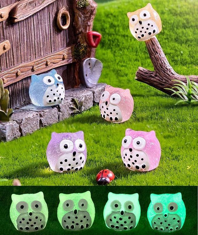 Luminous Mini Resin Animals 40 Pcs Tiny Resin Owls Glow in The Dark for Garden Miniatures Fairy Garden Accessories Plant Decorations and Car Accessories-BloomoryGarden