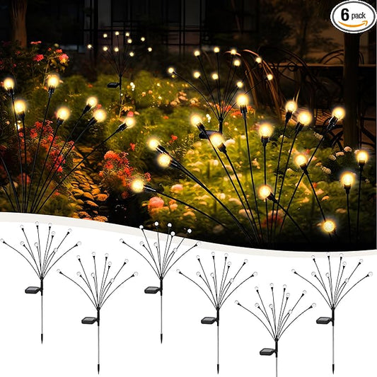 10 LED Solar Garden Lights, 6 Pack Solar Firefly Lights Outdoor Waterproof, Solar Crystal Ball Swaying Lights, Firefly Garden Lights Solar Outdoor (Warm White)-BloomoryGarden