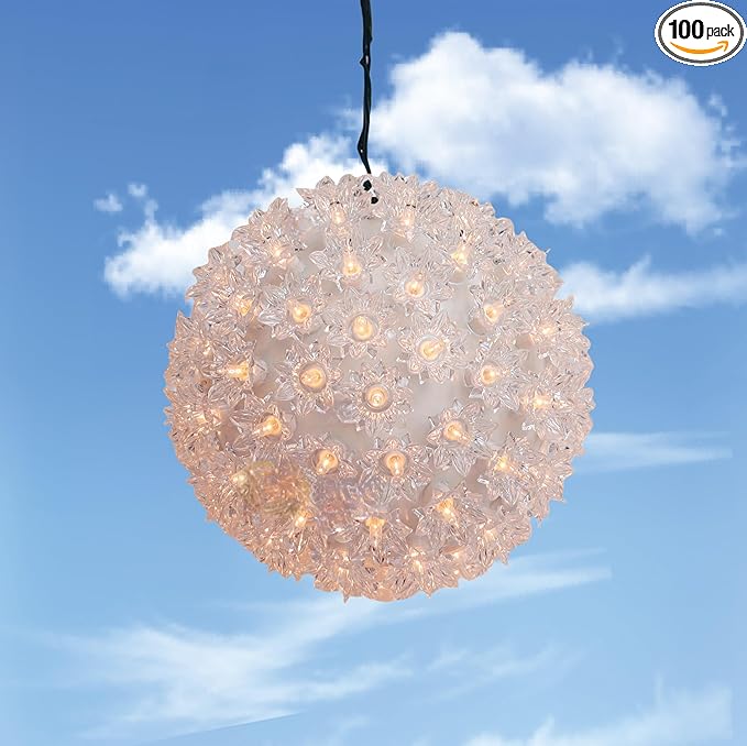 100 Clear Warm Christmas Sphere Light, UL Certified and Commercial Grade 7.5 Inches Hanging Sphere, for Indoor and Outdoor Party, Garden, Gate, Patio, Trees.-BloomoryGarden