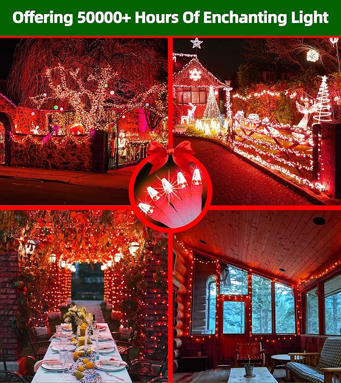 1500 LED Chrstmas String Lights, 492FT Super Long Christmas Lights with 8 Modes, Christmas Tree Lights with Timer Memory for Indoor Outdoor Tree Fence Garden Xmas Wedding Party Decor Red-BloomoryGarden
