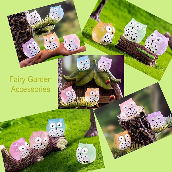 Luminous Mini Resin Animals 40 Pcs Tiny Resin Owls Glow in The Dark for Garden Miniatures Fairy Garden Accessories Plant Decorations and Car Accessories-BloomoryGarden