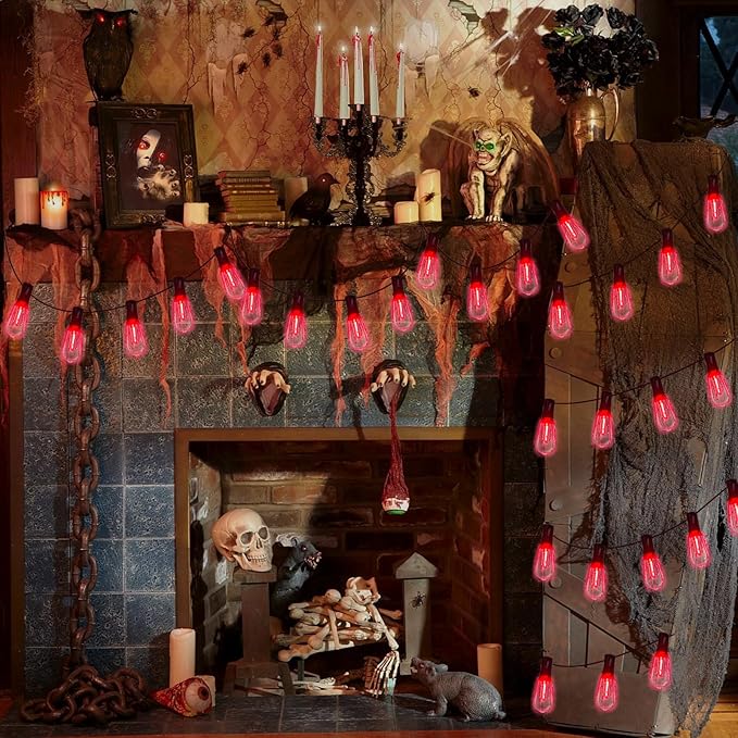 10Ft Halloween LED String Lights Outdoor with 10 ST40 Red Blood Drop Lights, UL Listed Connectable Halloween Patio Lights Set for Indoor Outdoor Backyard Garden Halloween Christmas Party Decor-BloomoryGarden