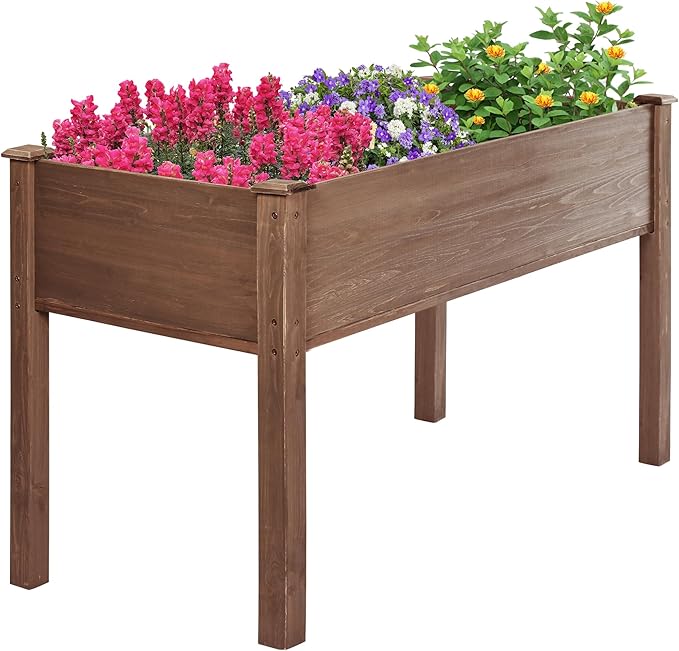 LZRS Raised Garden Bed Outdoor Planter Box with Legs for Herbs, Vegetables, Flowers, Great for Outdoor Patio, Yard and Deck, 220lb Capacity, Brown-BloomoryGarden