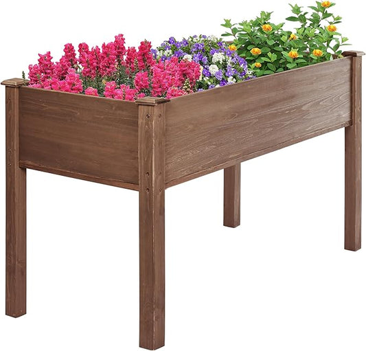 LZRS Raised Garden Bed Outdoor Planter Box with Legs for Herbs, Vegetables, Flowers, Great for Outdoor Patio, Yard and Deck, 220lb Capacity, Brown-BloomoryGarden