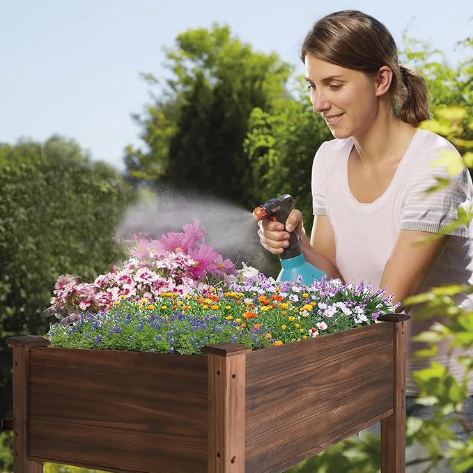 LZRS Raised Garden Bed Outdoor Planter Box with Legs for Herbs, Vegetables, Flowers, Great for Outdoor Patio, Yard and Deck, 220lb Capacity, Carbonized-BloomoryGarden