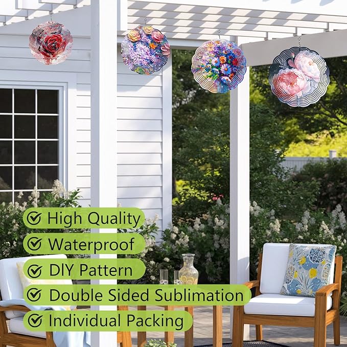 10 Pack Sublimation Wind Spinner Blanks 8 Inch,3D Wind Spinners Sublimation Blanks Products Bulk Aluminum Metal Sublimation Blank Wind Spinner for DIY Gift Indoor Outdoor Decoration-BloomoryGarden