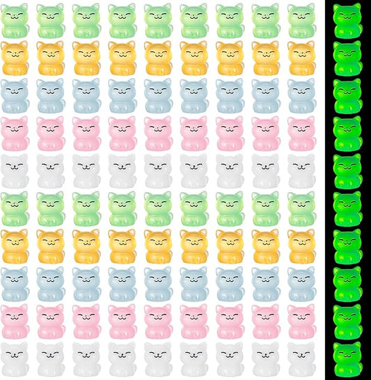 100 Pcs Luminous Mini Cat Figurines Resin Tiny Cat Animal Figurines Glow in The Dark Miniature Cat Statues Ornaments for DIY Cake Decoration Ornaments Crafts Moss Landscape Decoration-BloomoryGarden