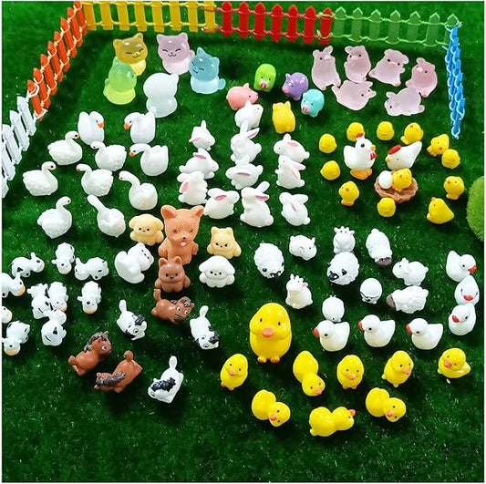 100 Pcs Mini Resin Animals Figures, Farm Tiny Plastic Animals Figurines to Hide Miniature Fairy Garden Decorations Accessories-BloomoryGarden