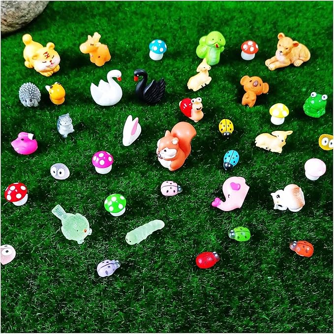 100 Pcs Mini Resin Animals Figures, Forest Tiny Plastic Animals Figurines to Hide Miniature Fairy Garden Decorations Accessories-BloomoryGarden