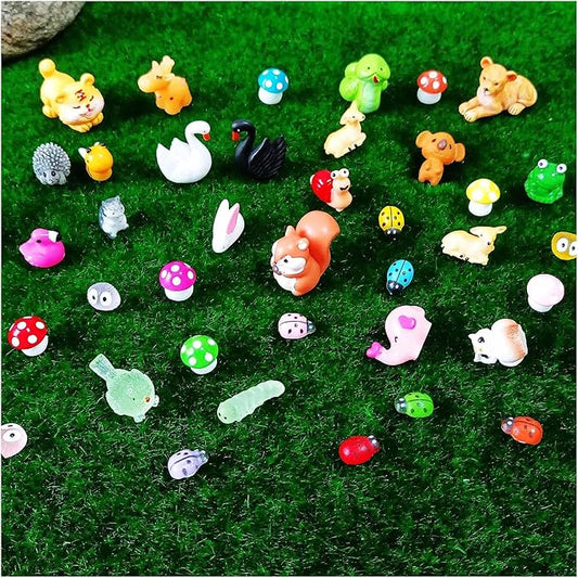 100 Pcs Mini Resin Animals Figures, Forest Tiny Plastic Animals Figurines to Hide Miniature Fairy Garden Decorations Accessories-BloomoryGarden