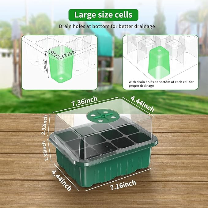 120 Cells Reusable Seed Starter Tray, 10 Pack Seedling Starter Kit for Greenhouse Propagator Station Planting Growing (Green)-BloomoryGarden