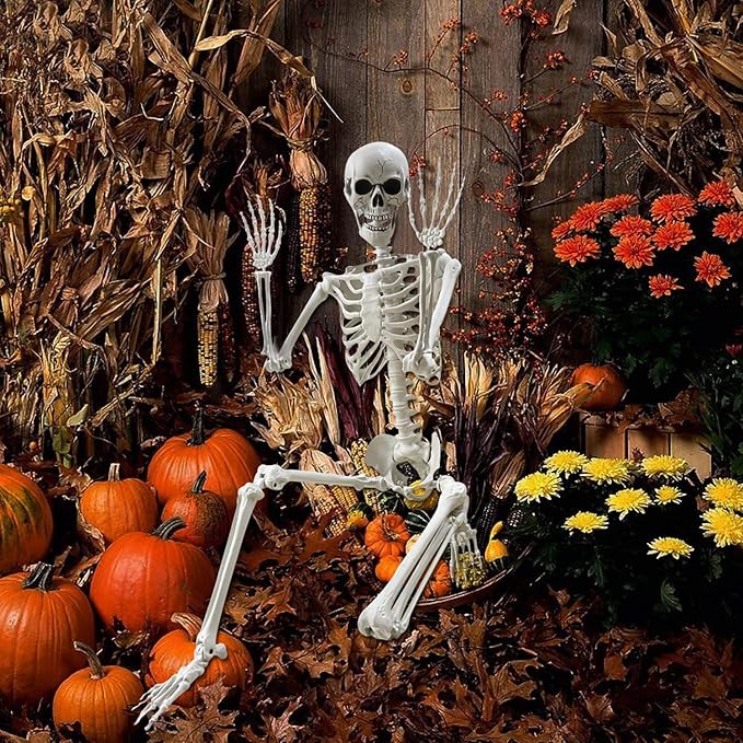 Lodou 5.4Ft Posable Life Size Human Adult Skeletons Plastic Human Bones with Movable Joints for Halloween Decoration-BloomoryGarden