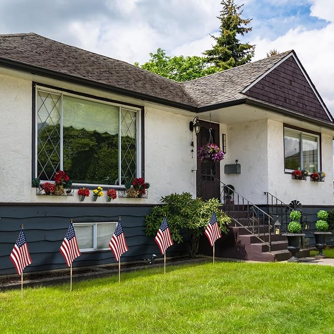12 Pack 12x18 Inch American Flags for Outside, US Flags with Kid-Safe Spear Top ,American Flags on Stick, Patriotic Decorations,Perfect for Flag Day, Memorial Day, Independence Day Patriotic Holiday Yard Garden Flags-BloomoryGarden