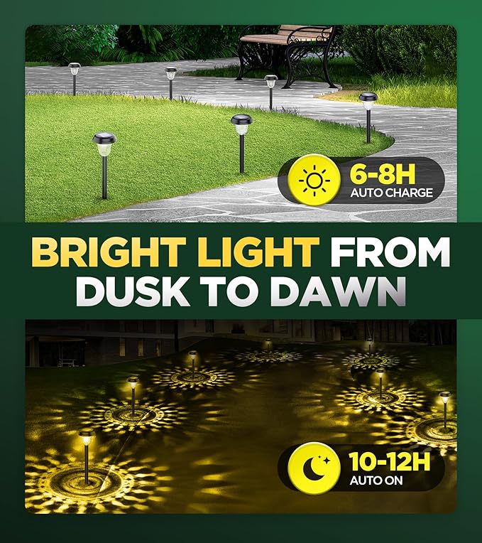 10 Pack Ultra Bright Solar Lights Outdoor Waterproof, from Dusk to Dawn Up to 12H Solar Light for Outside, Auto On/Off Solar Powered Garden Pathway Lights, Landscape Lighting (Warm White)-BloomoryGarden