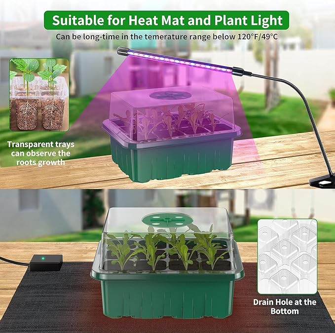 120 Cells Reusable Seed Starter Tray, 10 Pack Seedling Starter Kit for Greenhouse Propagator Station Planting Growing (Green)-BloomoryGarden