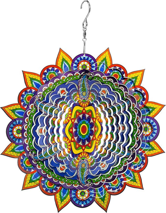 Mandala Wind Spinners, 3D Metal Wind Spinners Outdoor for Yard and Garden,12inch Stainless Steel Hanging Wind Spinners, Kinetic Yard Art Garden Decor Ornament Gifts-BloomoryGarden