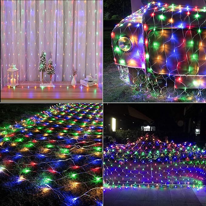 LYHOPE 12ft x 5ft 360 LED Christmas Net Lights, 8 Modes Low Voltage Mesh Christmas Decoration Lights for Xmas Trees, Bushes, Wall, Wedding, Garden, Outdoor, Indoor Decor (Multi-Color)-BloomoryGarden