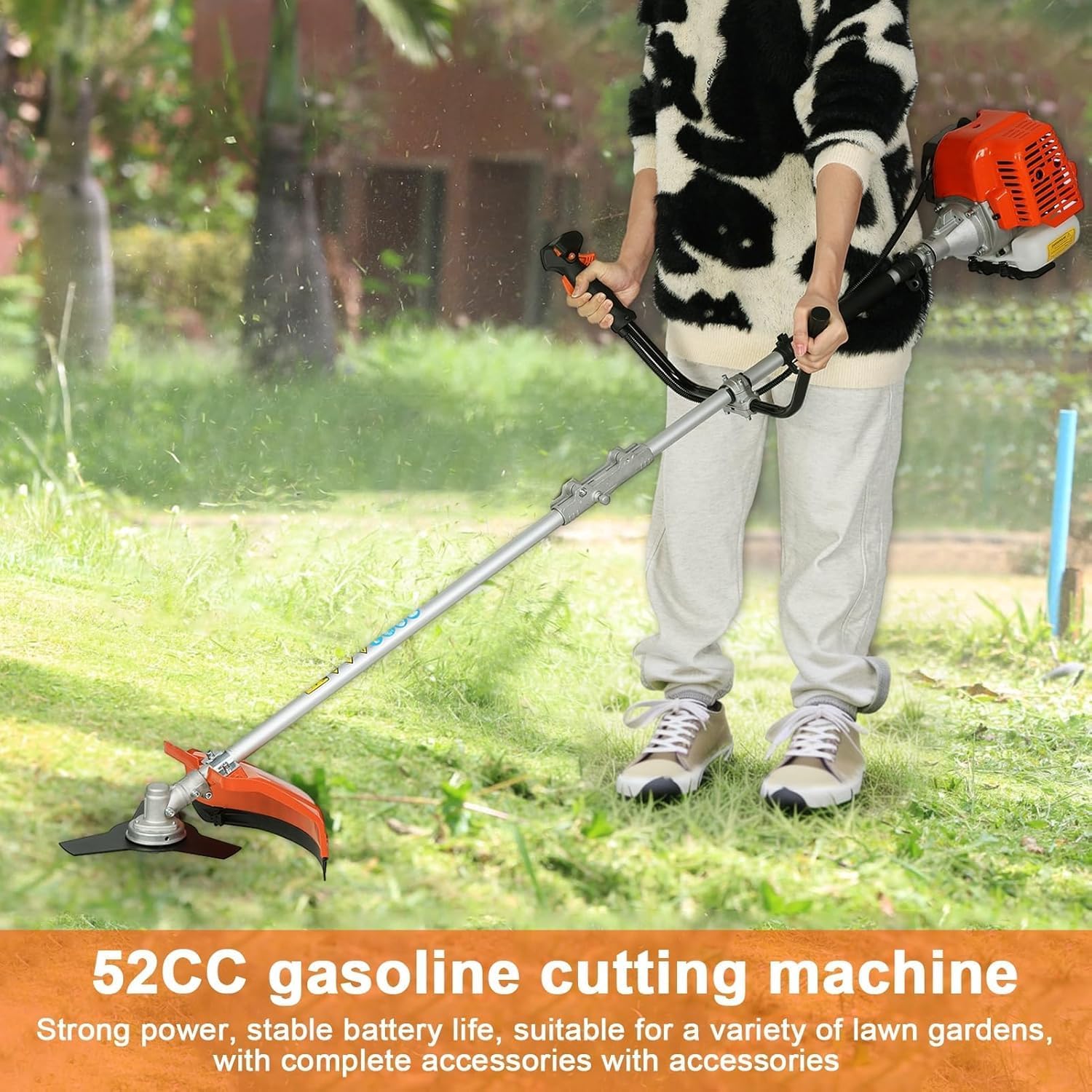 2025 Upgraded Weed Wacker, 52CC Gas Powered Weed Eater, 2 in 1 Gas String Trimmer and Grass Cutter with 3 Teeth Brush Cutter Blade, Lightweight Hedge Trimmer Edger Lawn Tool for Garden Yard-BloomoryGarden