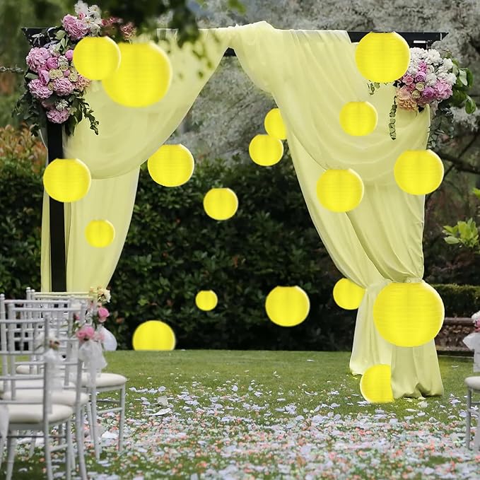 10 Pack Outdoor Silk Lanterns Decorative, 10inch Waterprooof Outside Indoor Chinese Hanging Round Lanterns for Weddings, Birthdays, Parties Decoration(Yellow)-BloomoryGarden