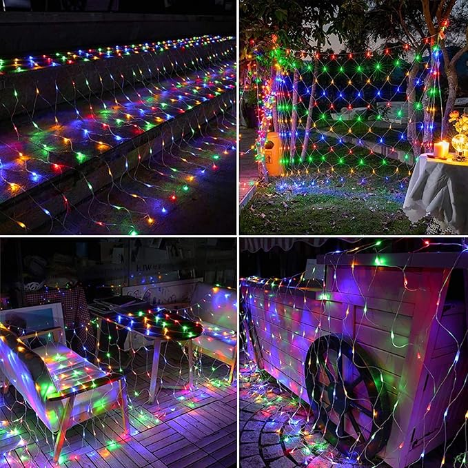LYHOPE 12ft x 5ft 360 LED Christmas Net Lights, 8 Modes Low Voltage Mesh Christmas Decoration Lights for Xmas Trees, Bushes, Wall, Wedding, Garden, Outdoor, Indoor Decor (Multi-Color)-BloomoryGarden