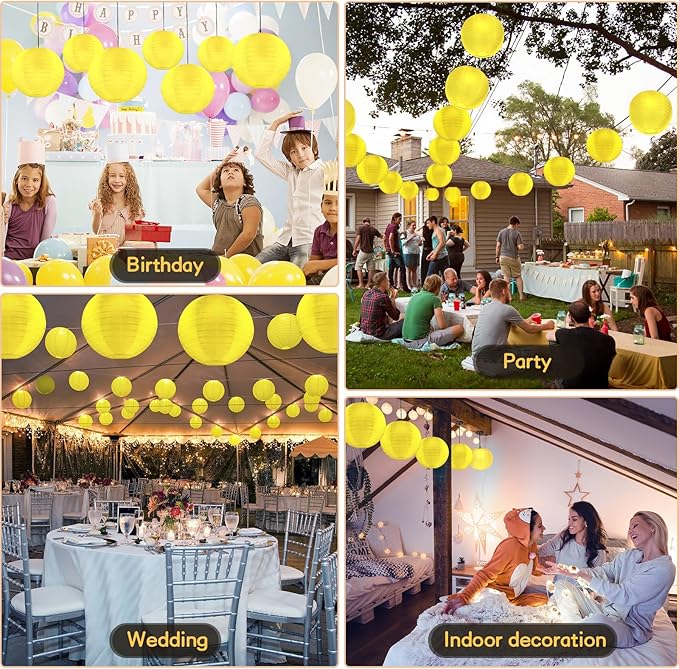 10 Pack Outdoor Silk Lanterns Decorative, 10inch Waterprooof Outside Indoor Chinese Hanging Round Lanterns for Weddings, Birthdays, Parties Decoration(Yellow)-BloomoryGarden