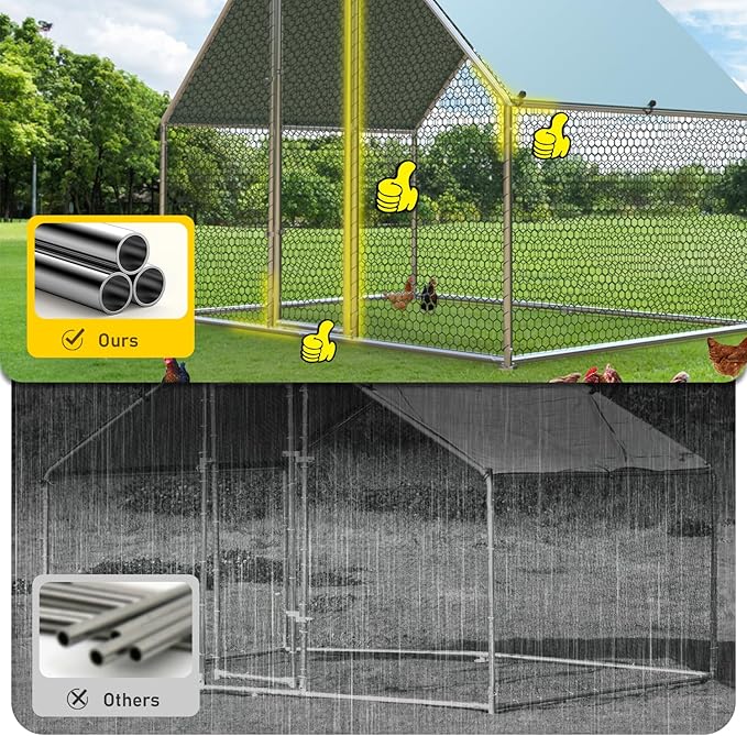 1.26’’ Large Metal Chicken Coop Walk in, Chicken Pen for Chickens, Outdoor Chicken Runs Coops Dog Kennel, Flat Roofed Chicken Runs for Yard with Anti-Ultraviolet Cover (9.2’L x6.2’W x6.4’H)-BloomoryGarden