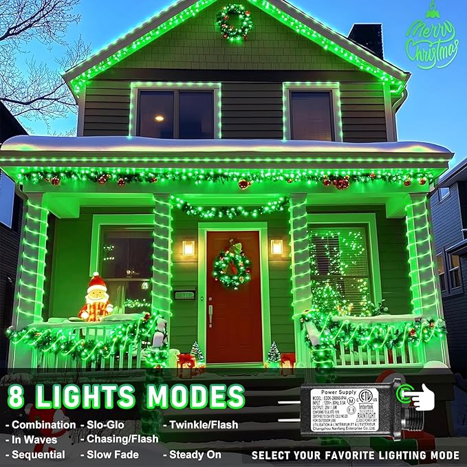 100FT 300 LED Rope Lights for Outside, St. Patrick Day String Lights Indoor with Waterproof 8 Modes, Connectable Plug in Fairy Twinkle Lights for Outdoor Patio Pool Party Holiday Decorations, Green-BloomoryGarden