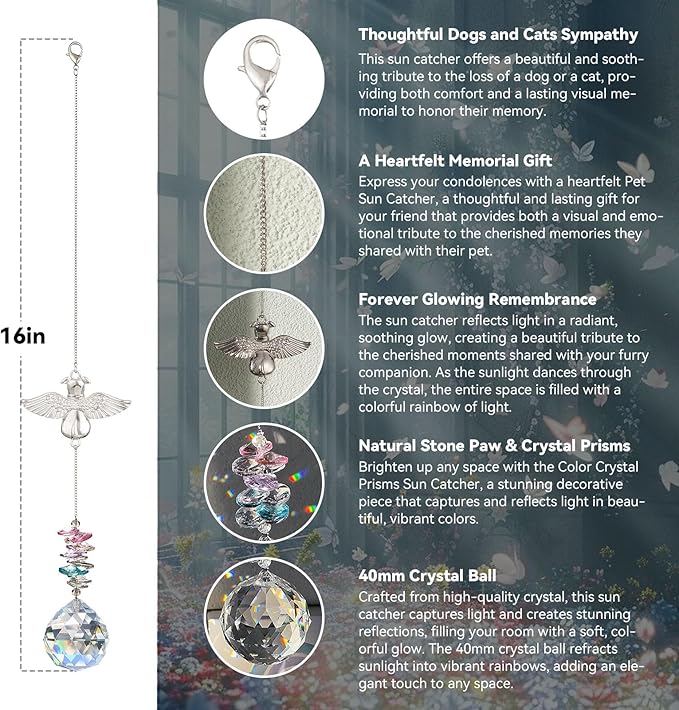 Loss of Dog Sympathy Gift - Dog Memorial Suncatcher, Pet Loss Crystals Prisms Rainbow Maker, Rainbow Bridge Dog Memorial Gifts, Passing Away Remembrance Sun Catcher, Pet Loss Bereavement Gift Idea-BloomoryGarden