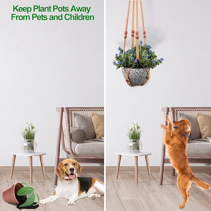 Macrame Plant Hanger for 5 to 10 Inch Plant Pots, Set of 2 Indoor Handmade 35 Inch Woven Rope Hanger Kits with Hooks and Wood Beads, Hanging Planter Basket Holder for Boho Home Decor (Brown, 2 Pack)-BloomoryGarden