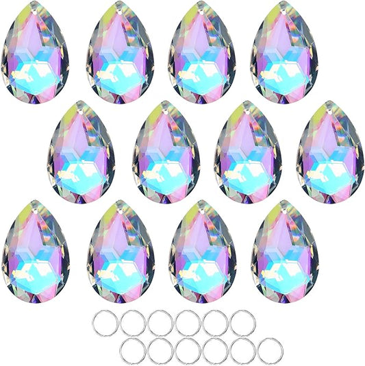 12 Pieces 50mm Crystal Prisms Chandelier Colorful Bauhinia Ornament Pendants Rainbow Maker Hanging Prisms for Wedding Party Tree Garlands Decoration DIY Jewelry-BloomoryGarden