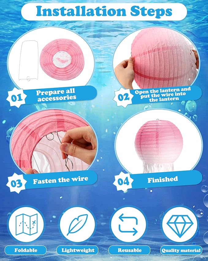 18 Pcs Jellyfish Paper Lanterns Mermaid Birthday Decorations Hanging Lantern Lamps for Ocean Theme Decor Under The Sea Party Supplies(Gradient Color)-BloomoryGarden