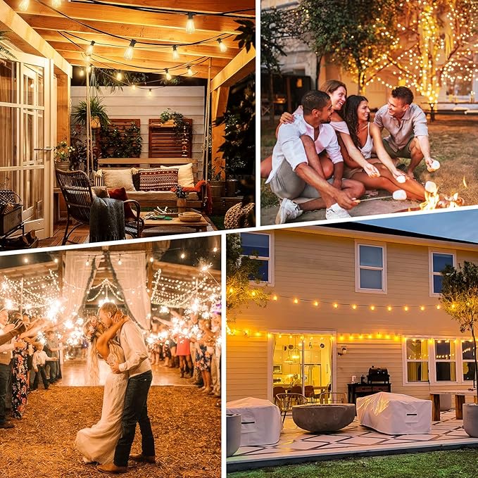 100FT Outdoor Solar String Lights with Remote, USB Rechargeable LED Patio Lights with 52 Timer Dimmable ST38 Edison Bulbs, Enhanced 5W Solar Panel Outside Hanging Lights for Porch Garden Deck Backyard-BloomoryGarden