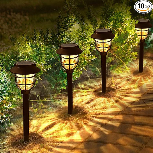 10 Pack Solar Pathway Lights Outdoor - Bright Solar Powered Garden Lights with 3000K Warm LED, Auto On/Off Waterproof Path Lights Decorative, Landscape Lighting for Yard Patio Walkway Driveway-BloomoryGarden