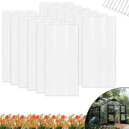 12 Pcs Polycarbonate Greenhouse Panels Waterproof UV Protected Polycarbonate Double Layer Polycarbonate Panels Sheet Corrugated Plastic for Greenhouse, Outdoor, Plant Stand Roof(4' x 2' x 0.24'')-BloomoryGarden