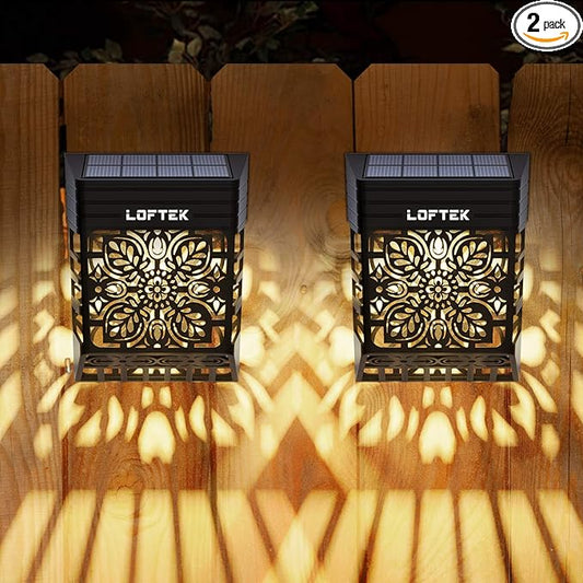 LOFTEK Solar Deck Lights, 2 Pack Solar Fence Lights, Outdoor Garden Decorative Light, Dusk to Dawn, Waterproof, Fence Post Wall Light for Railing, Patio, Pool, Backyard, Stair, Step, Warm White-BloomoryGarden