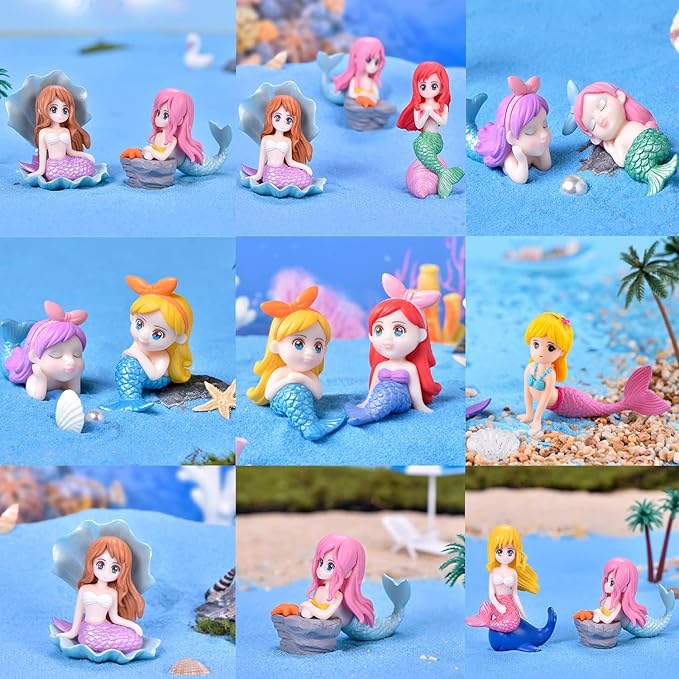 18 Pcs Miniature Mermaid Figurines,Mini Mermaid and Mini Sleeping Mermaid in Shell for Cake Decoration Home Terrarium Decoration DIY Crafts-BloomoryGarden