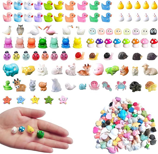 100 Pcs Mini Resin Animals Mini Duck Frog Mushroom Figures Model Kit for Miniature Garden Fairy Garden Dollhouse Decoration and Creative DIY-BloomoryGarden