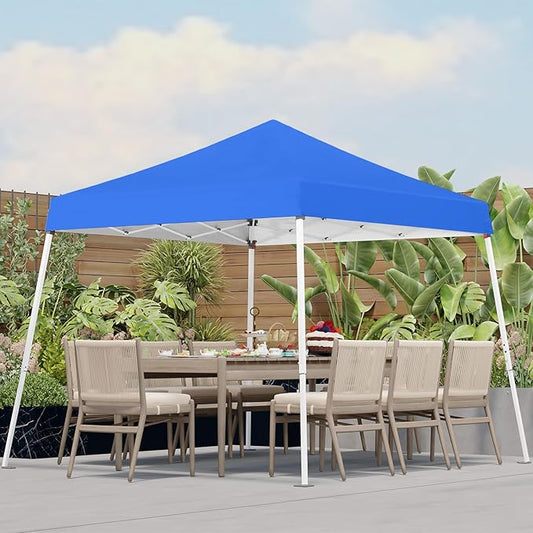 10x10 Pop Up Canopy, 300D Silver Coated Blue Fabric Outdoor Gazebo, Beach Tent Slant Legs with Storage Bag,Easy Up Sun Shade Shelter Tents with 8x8 Top Cover for Patio,Party-BloomoryGarden