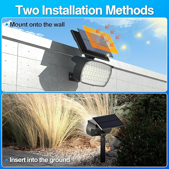 108 LED Solar Spot Lights Outdoor, Solar Lights Outdoor IP65 Waterproof, 3 Modes Solar Landscape Spotlights, Large Panel Solar Powered Lights for Garden Yard Pathway(Cool White/2 Pack)-BloomoryGarden