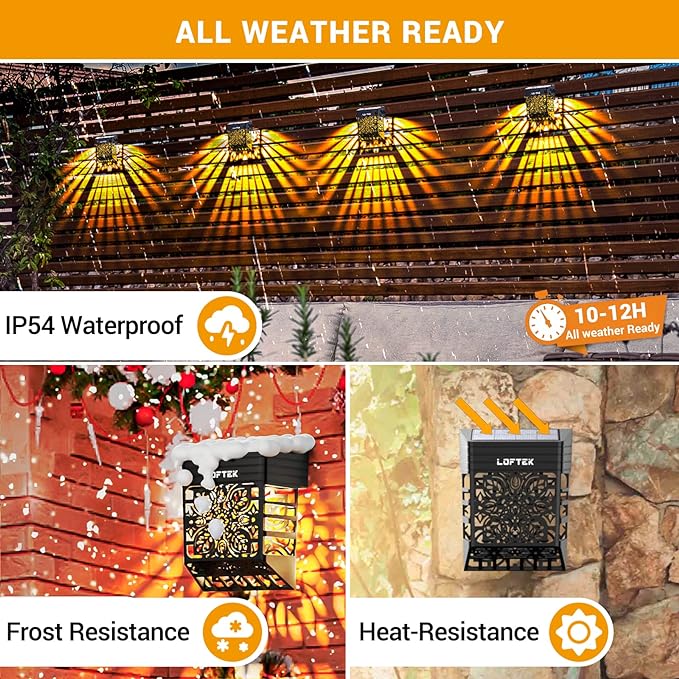 LOFTEK Solar Deck Lights, 4 Pack Solar Fence Lights, Outdoor Garden Decorative Light, Dusk to Dawn, Waterproof, Fence Post Light for Railing, Patio, Backyard, Stair, Step, Camping, Warm White-BloomoryGarden