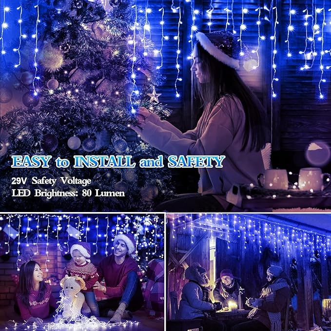 1600 LED 164FT Outdoor Christmas Lights Plug in 8 Modes with Timer Dimmable Christmas Decorations Waterproof Indoor Curtain String Lights for Roof Porch Garden Holiday Wedding Party Decor Blue-BloomoryGarden